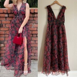 NWOT Garden of Passion Black Floral Print Organza Maxi Dress